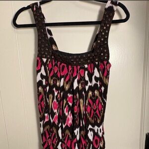 Frederick's of Hollywood Pink Black Brown White Print Mini Dress